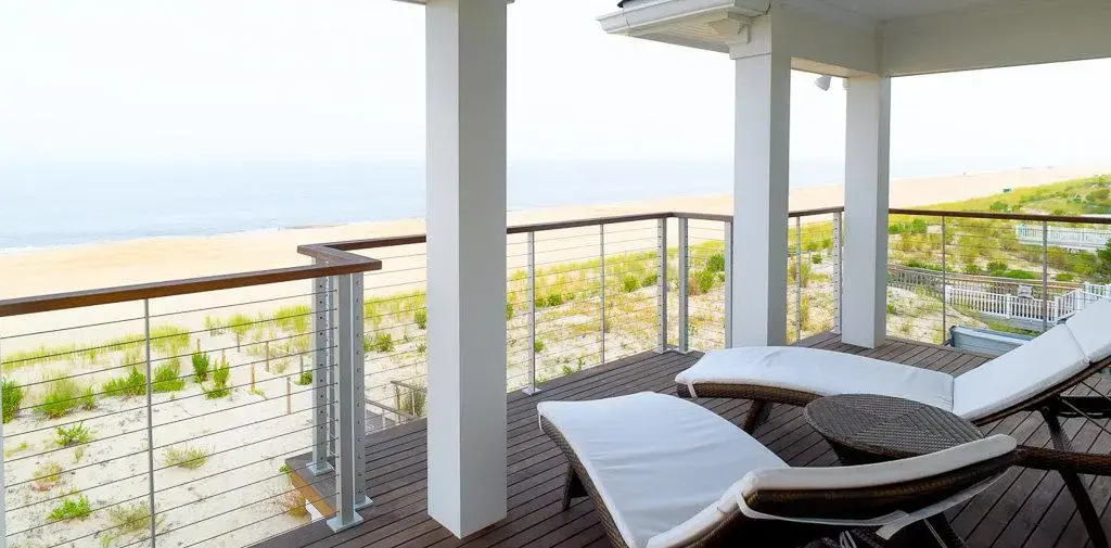 Scenic oceanfront balcony with seating