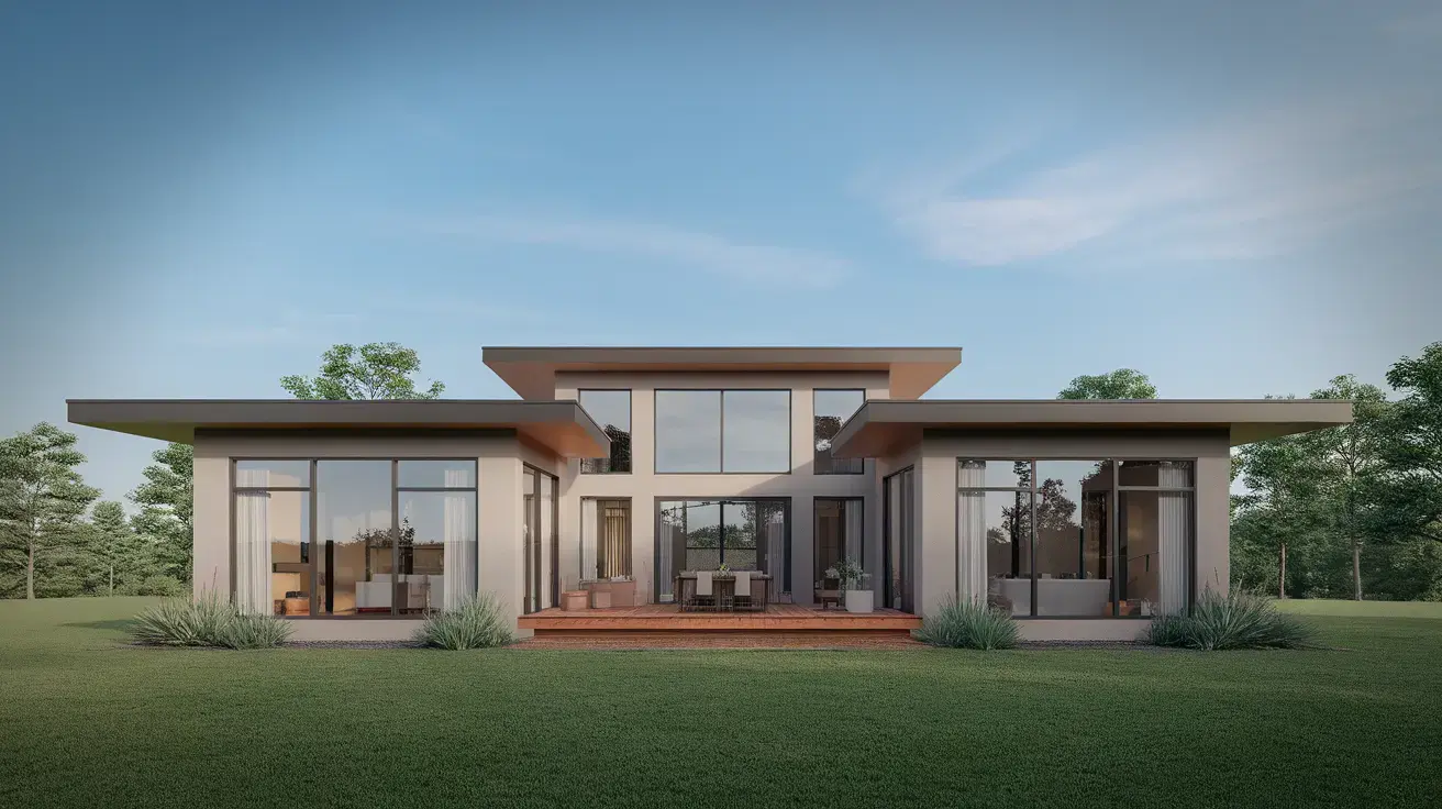 Modern coastal beach house with a sleek, minimalist design and flat roof, showcasing a contemporary exterior