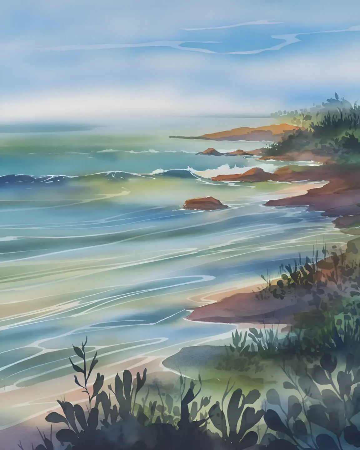 Watercolor Ocean Landscapes Poster