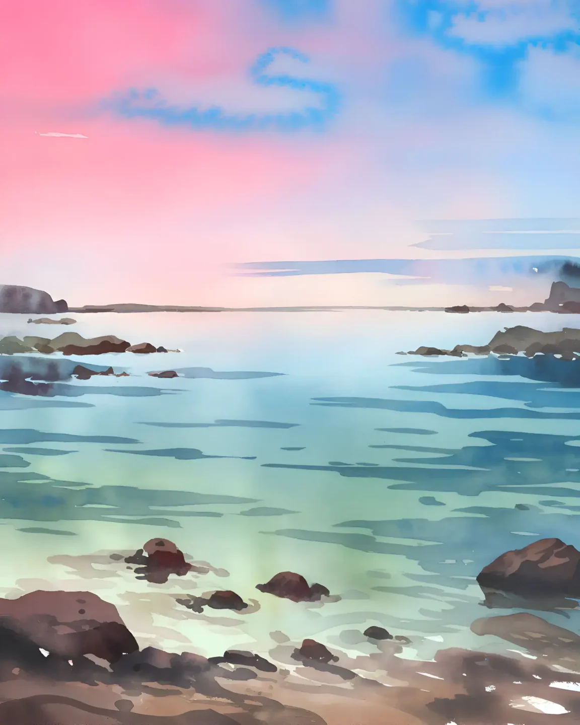 Watercolor Ocean Landscapes Poster