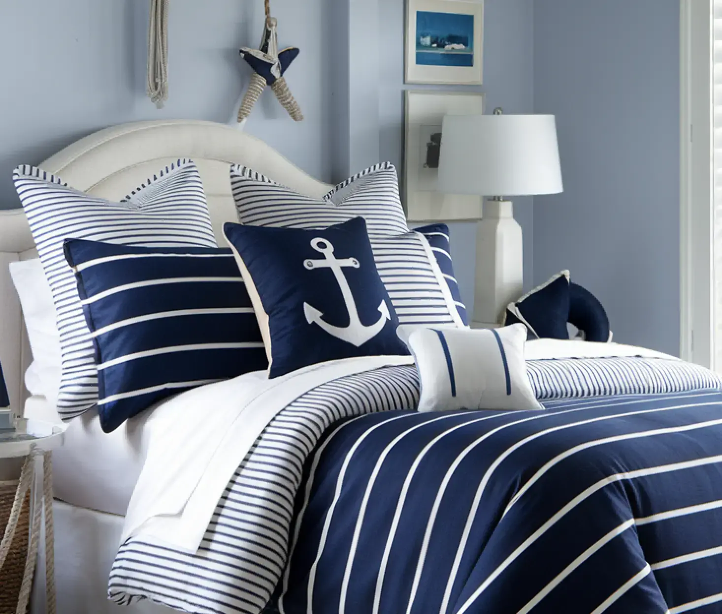 Nautical-themed bedding with anchor designs