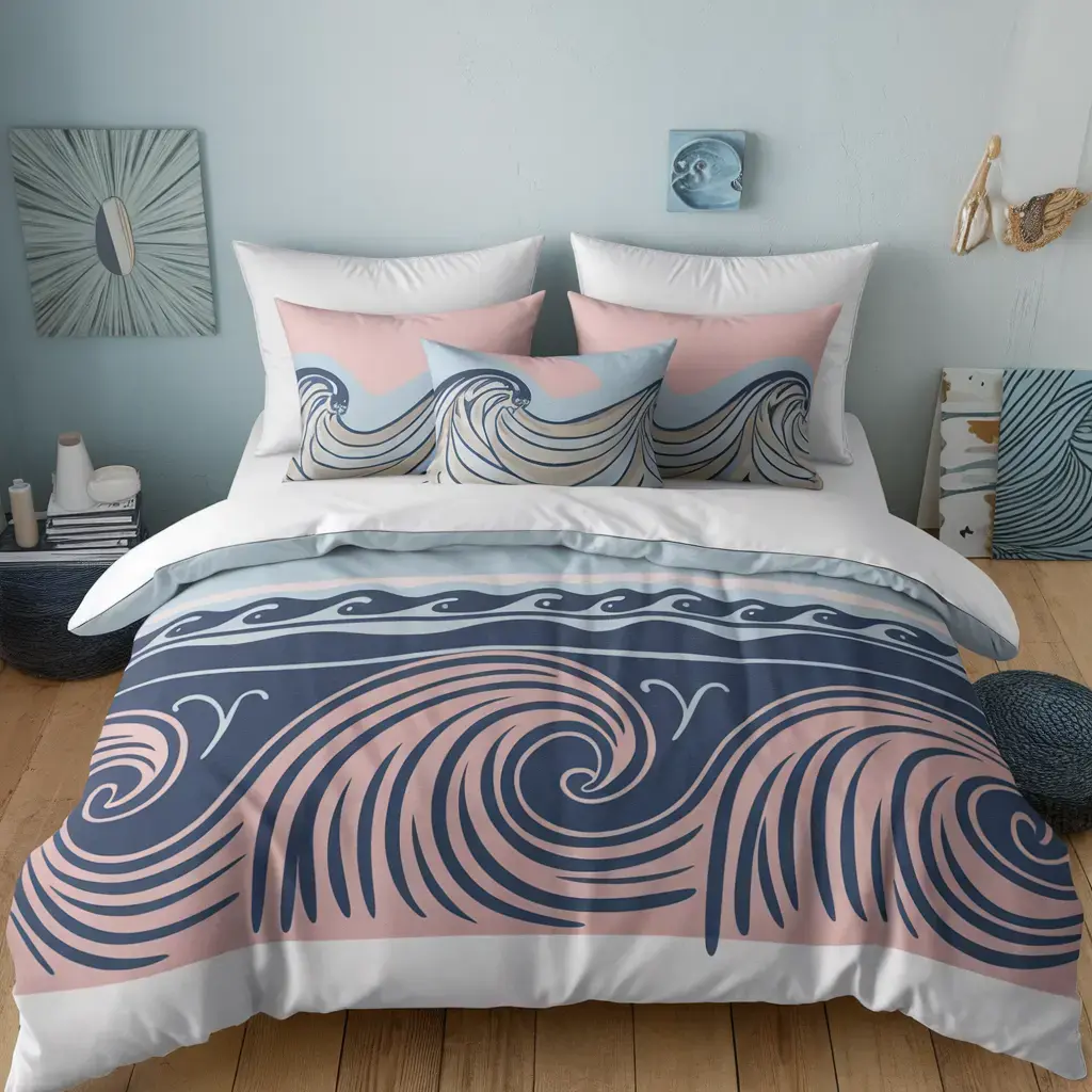 Bedding featuring gentle wave designs and rippled textures