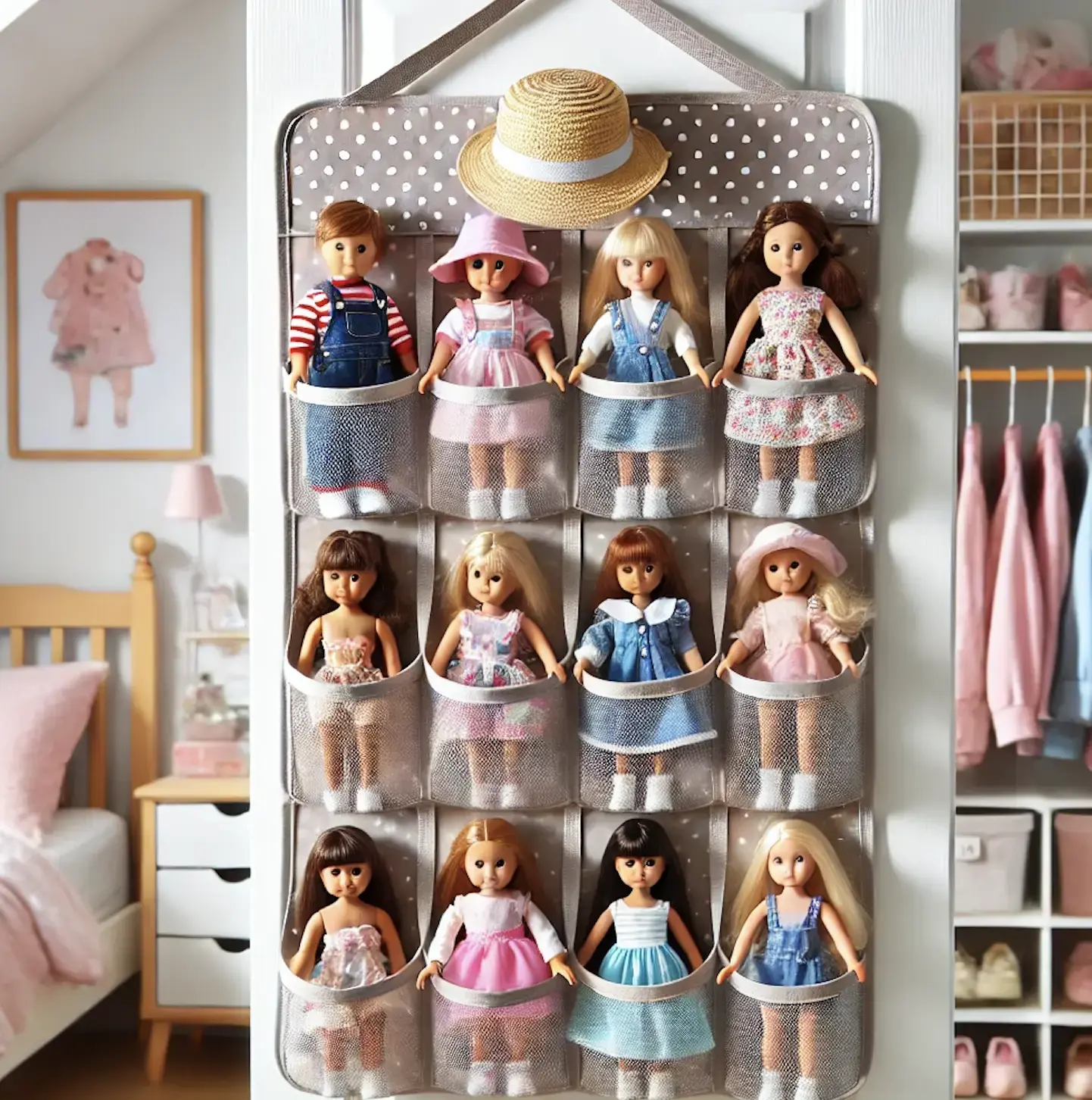 Pocket Hanging Organizer for organizing dolls