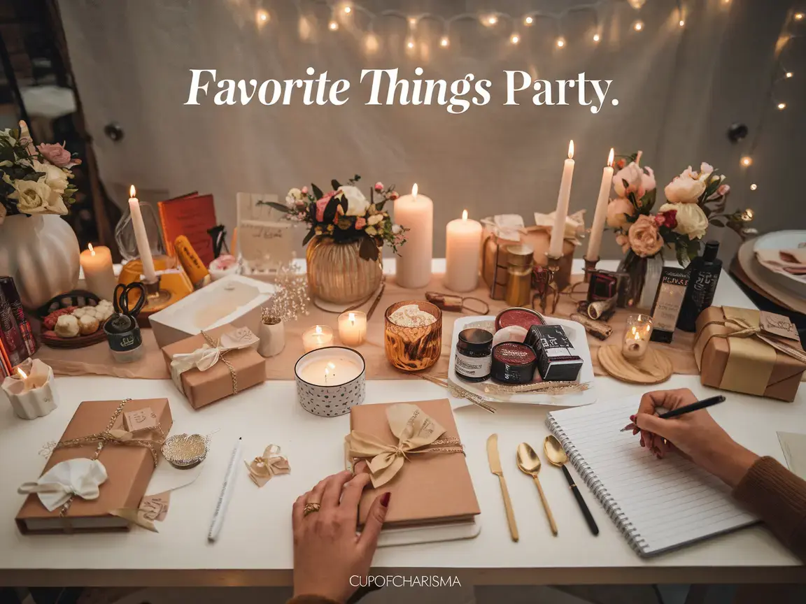 A table adorned with gifts, self-care items, kitchen finds, and cozy comforts, presenting diverse themed gift ideas for events