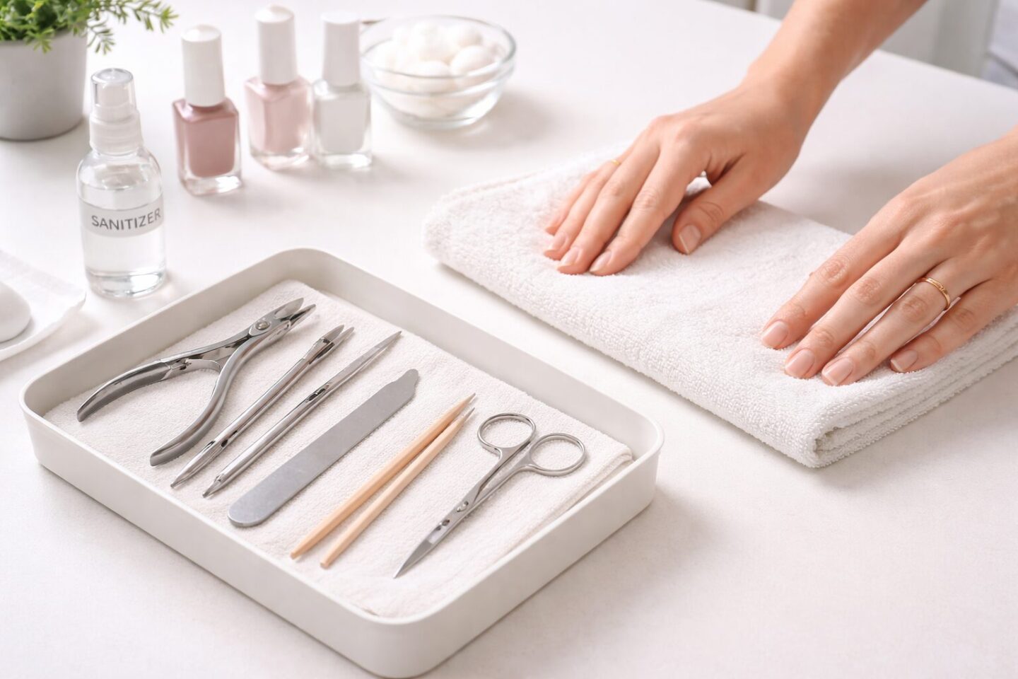 Clean manicure station setup