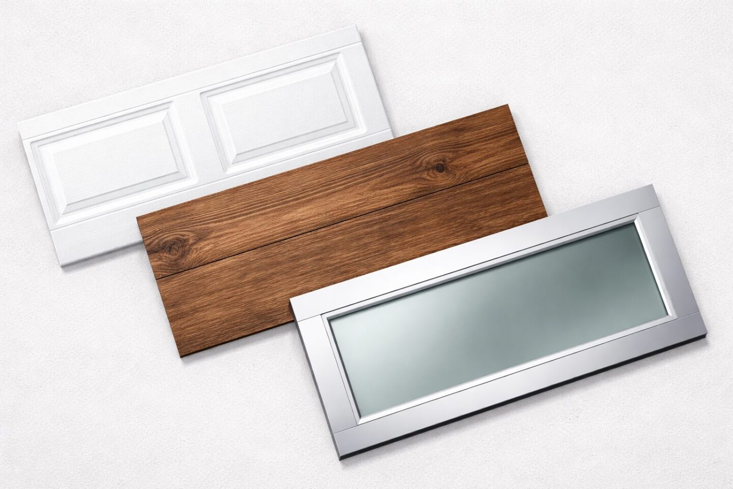 Garage door material comparison- steel, wood, and aluminum.