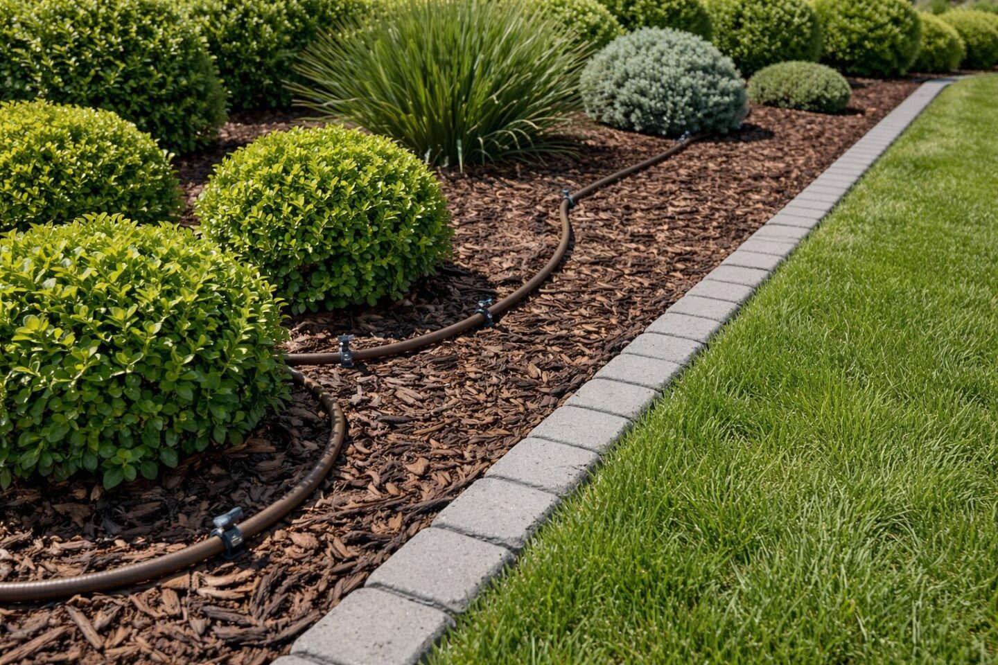 Mulch bed with simple edging for low upkeep