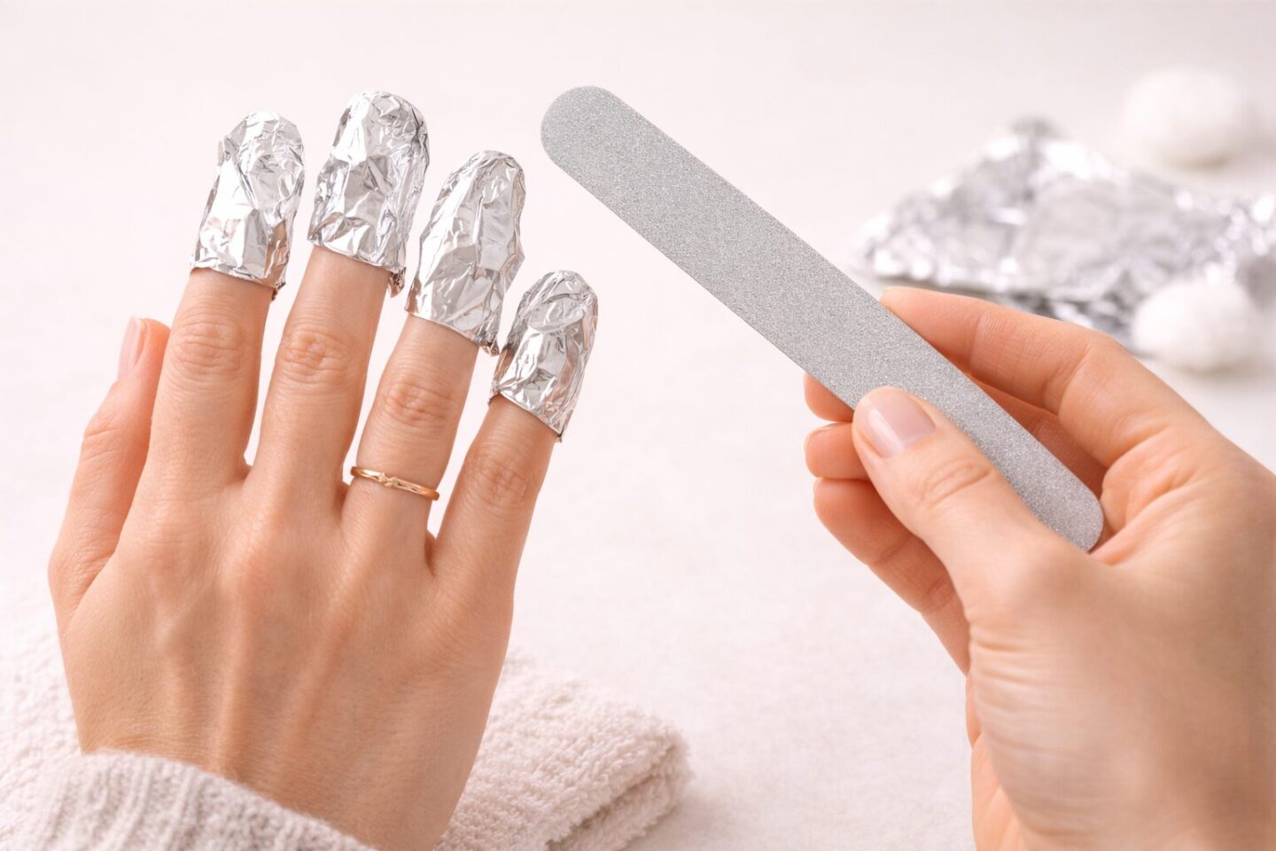 Safe manicure removal setup without peeling.