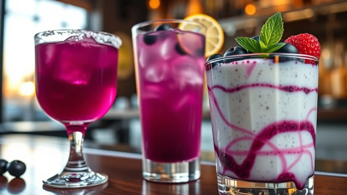 Blueberry margarita lemonade and chia pudding made with purple blueberry puree