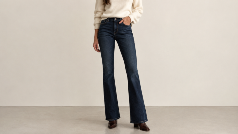 Classic bootcut jeans styled with boots